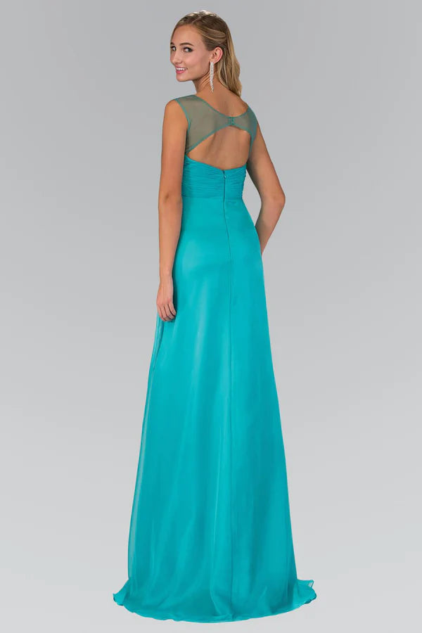 Turquoise Cap Sleeve Prom Dress With Beaded Bodice And Chiffon Skirt Formal Prom Dress