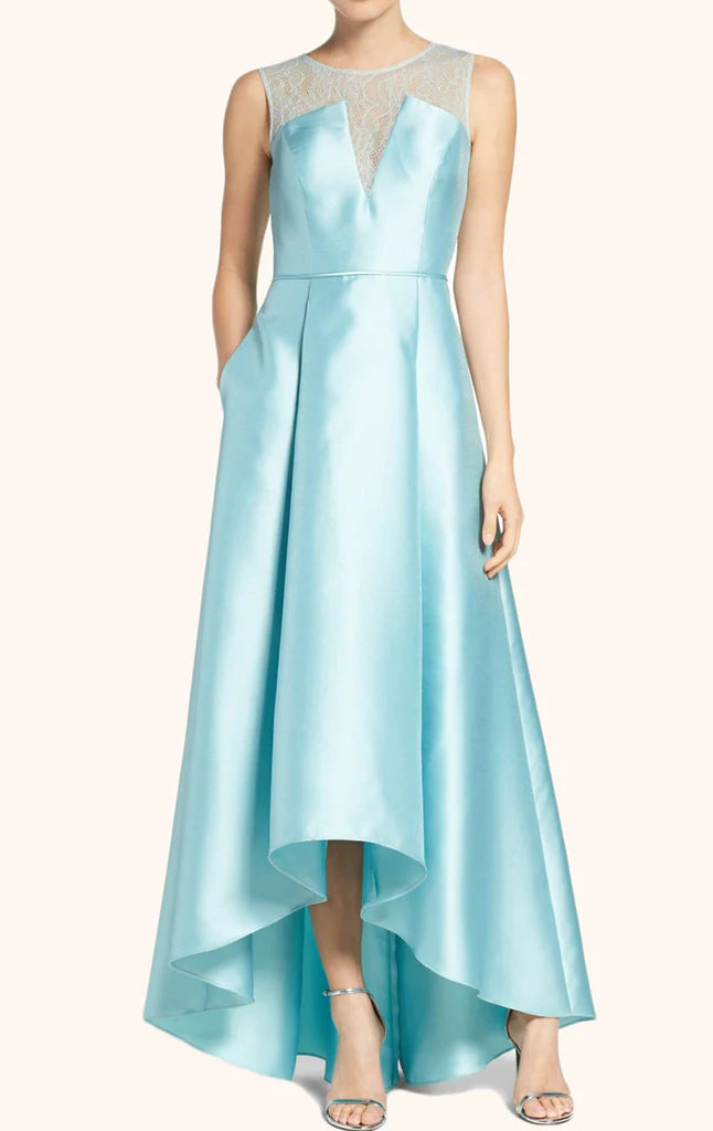 Träger High Low Satin Ballkleid Abendkleid