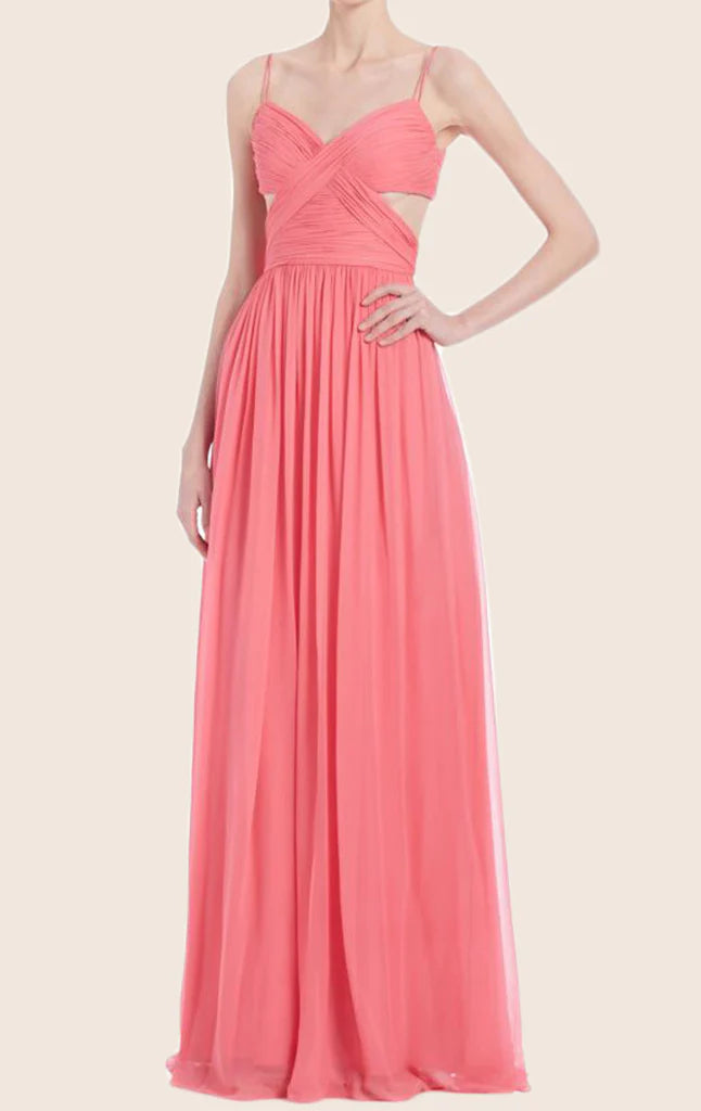 Spaghettiträger V-Ausschnitt Chiffon Ballkleid Abendkleid