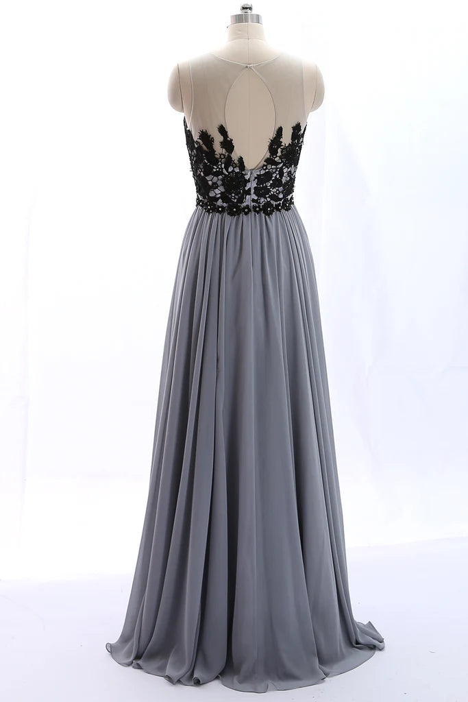 Neck Lace Chiffon Vintage Long Prom Dress Formal Evening Gown