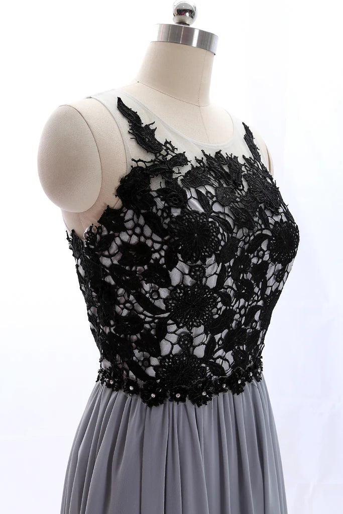 Neck Lace Chiffon Vintage Long Prom Dress Formal Evening Gown