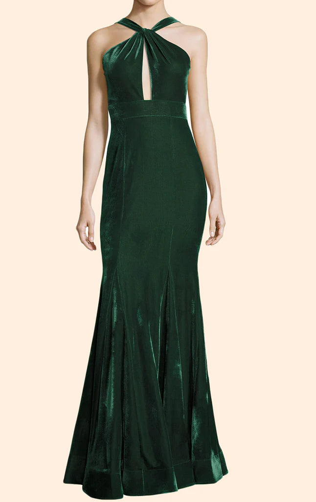 Halter Velvet  Long Simple Prom Dress