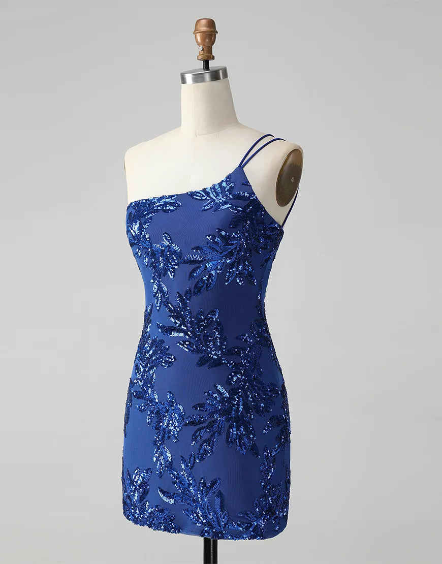 Paillettenbesetztes One-Shoulder-Heimkehrkleid mit Glitzer und Stickerei