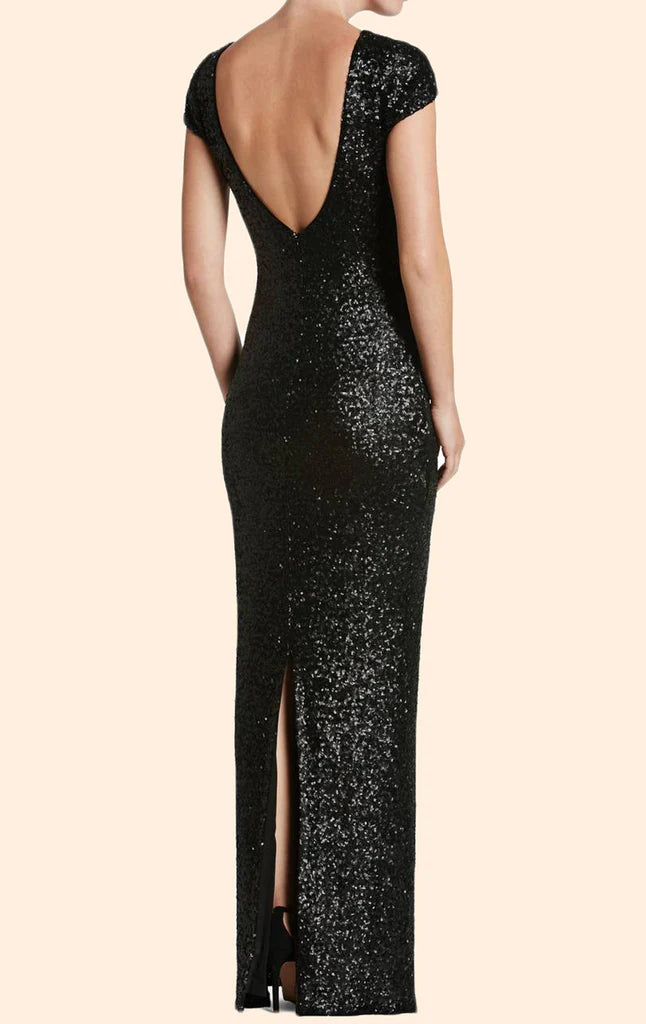 Langes Brautjungfernkleid mit schlichten Ärmeln und Pailletten