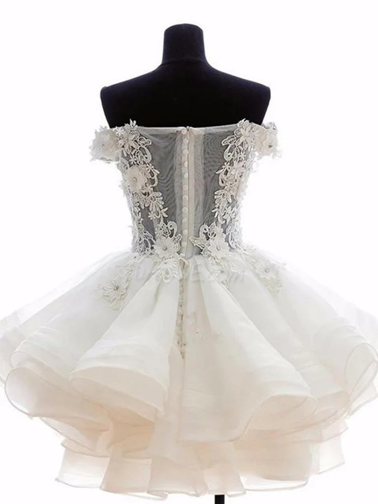 A-line Off Shoulder Lace Through Short Homecoming Dress Prom Graduation Dress