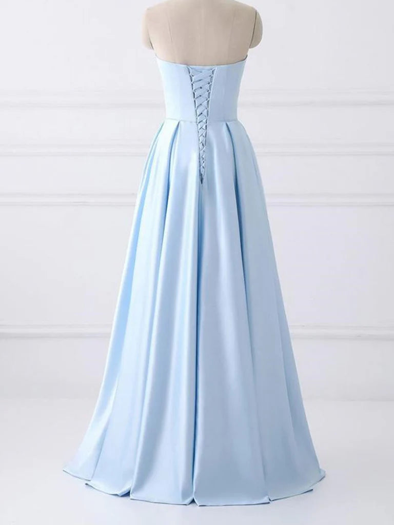 A-line Strapless Simple Long Prom Dresses Formal Evening Dresses