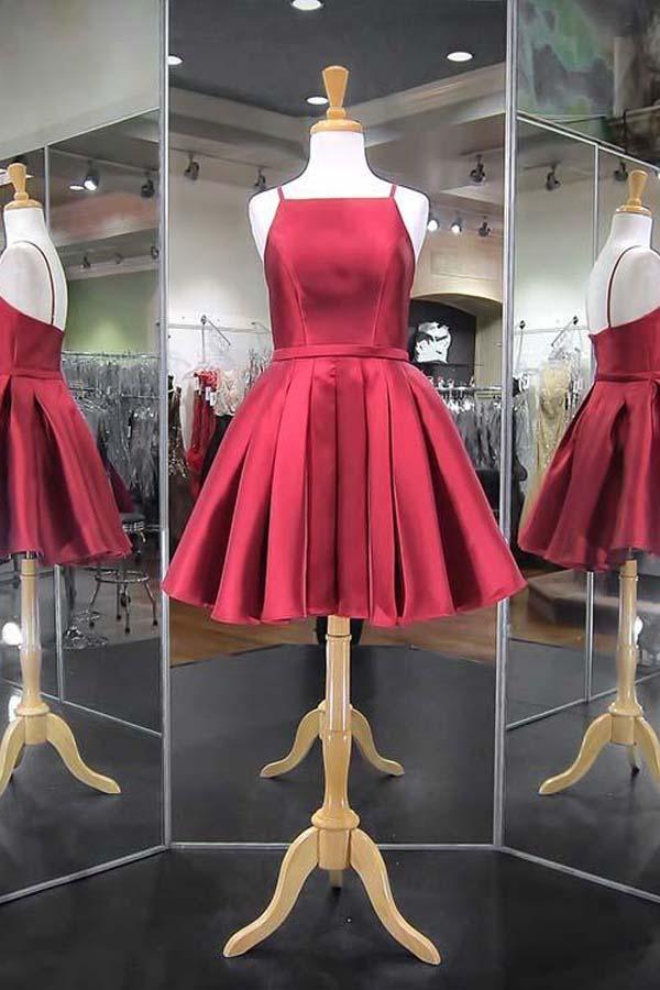 A-Linie Spaghettiträger Satin Homecoming Kleider