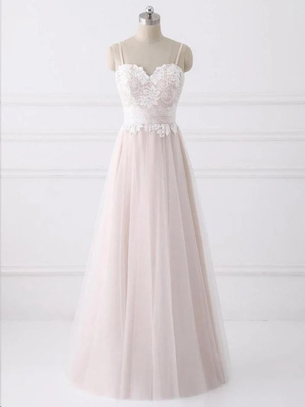 A Line Sweetheart Neck Backless Lace Prom Dresses