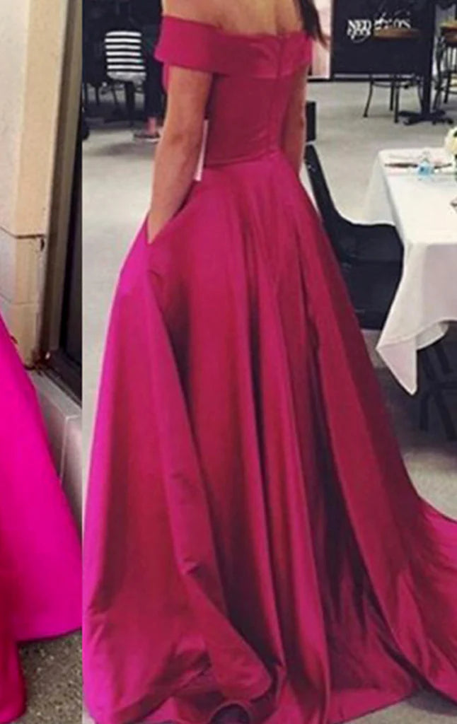 Off the Shoulder Ball Gown Satin Prom Dress
