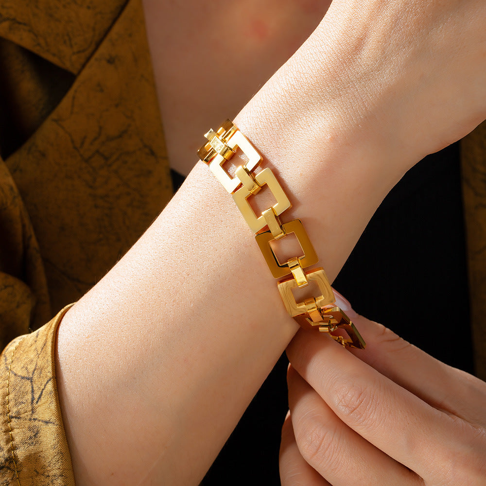 New niche street hip-hop style square design personality titanium steel gold-plated bracelet