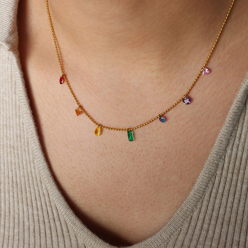 Bohemian multi-color zircon necklace and bracelet set.