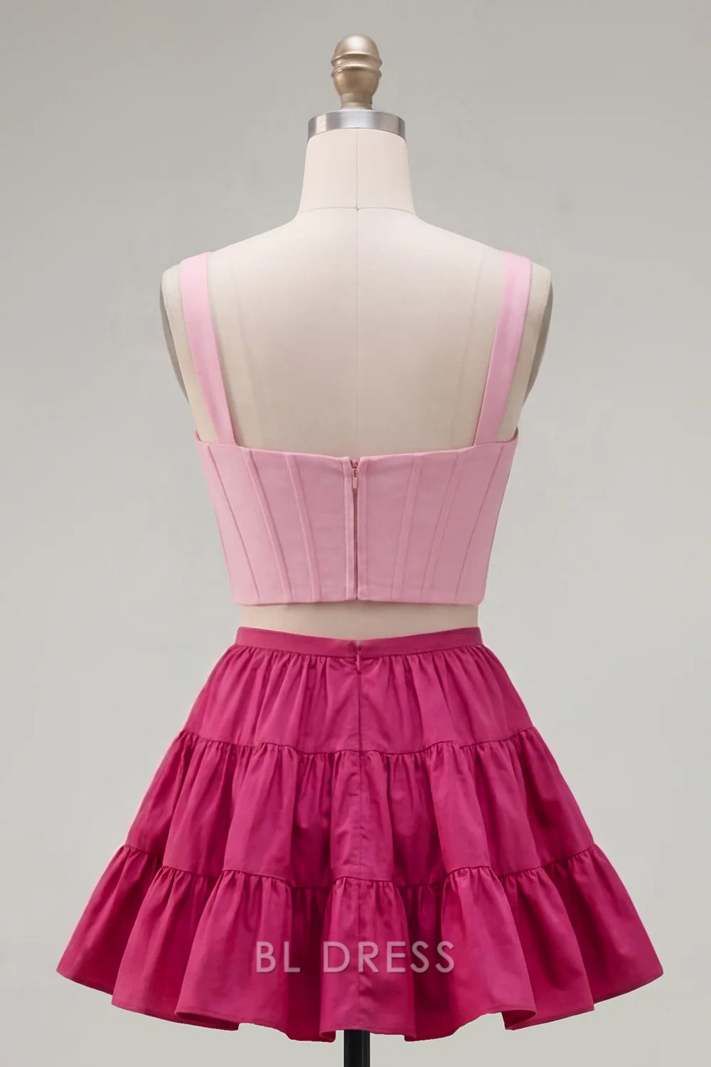Vibrant A-Line Sweetheart Sleeveless Tiered Ruffle Two-Tone Pink Short Homecoming Dress