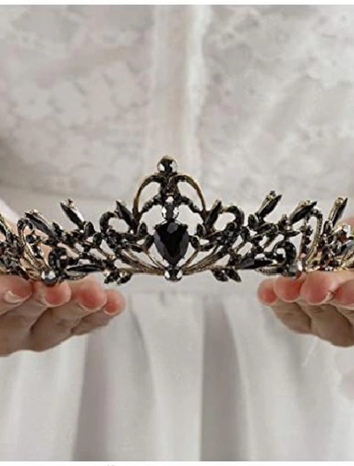 Close-up of a sparkling crystal wedding crown.