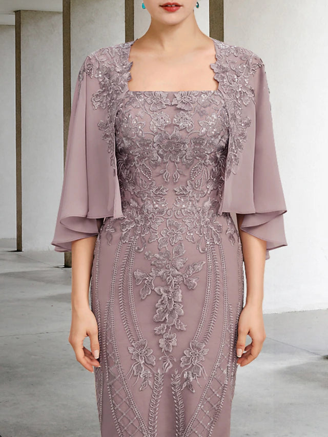 Back detail of the lace jacket and appliques on the formal dress.