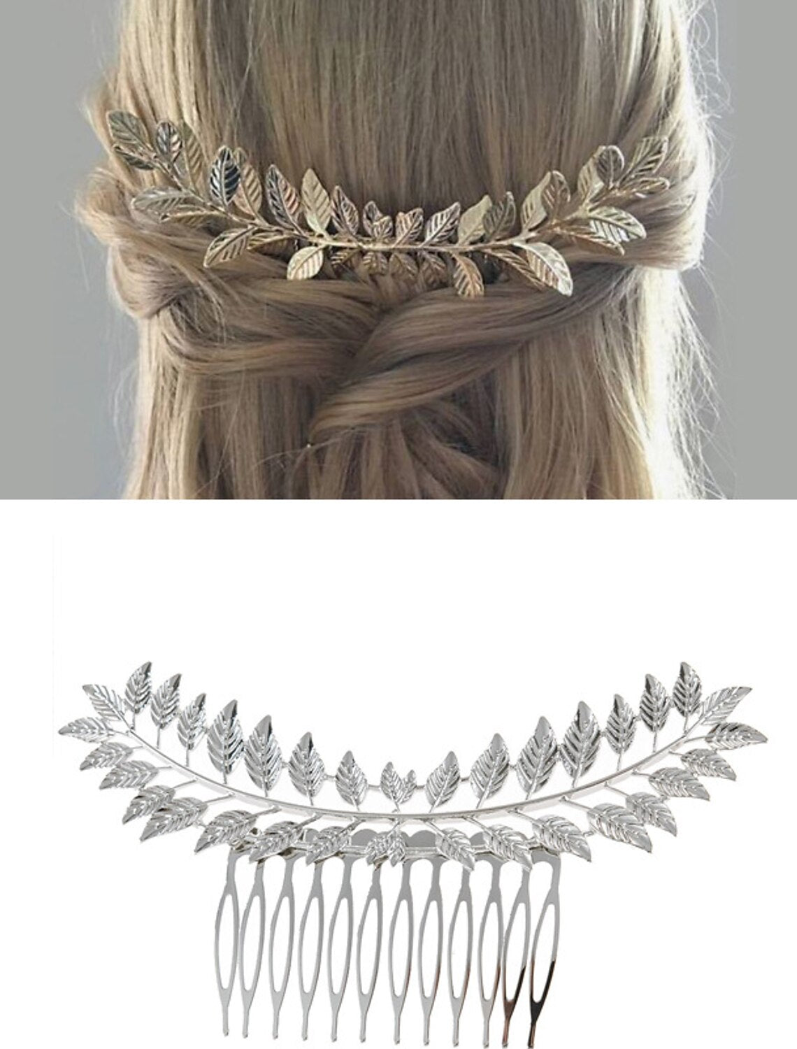 Vintage gold leaf hair comb tiara.