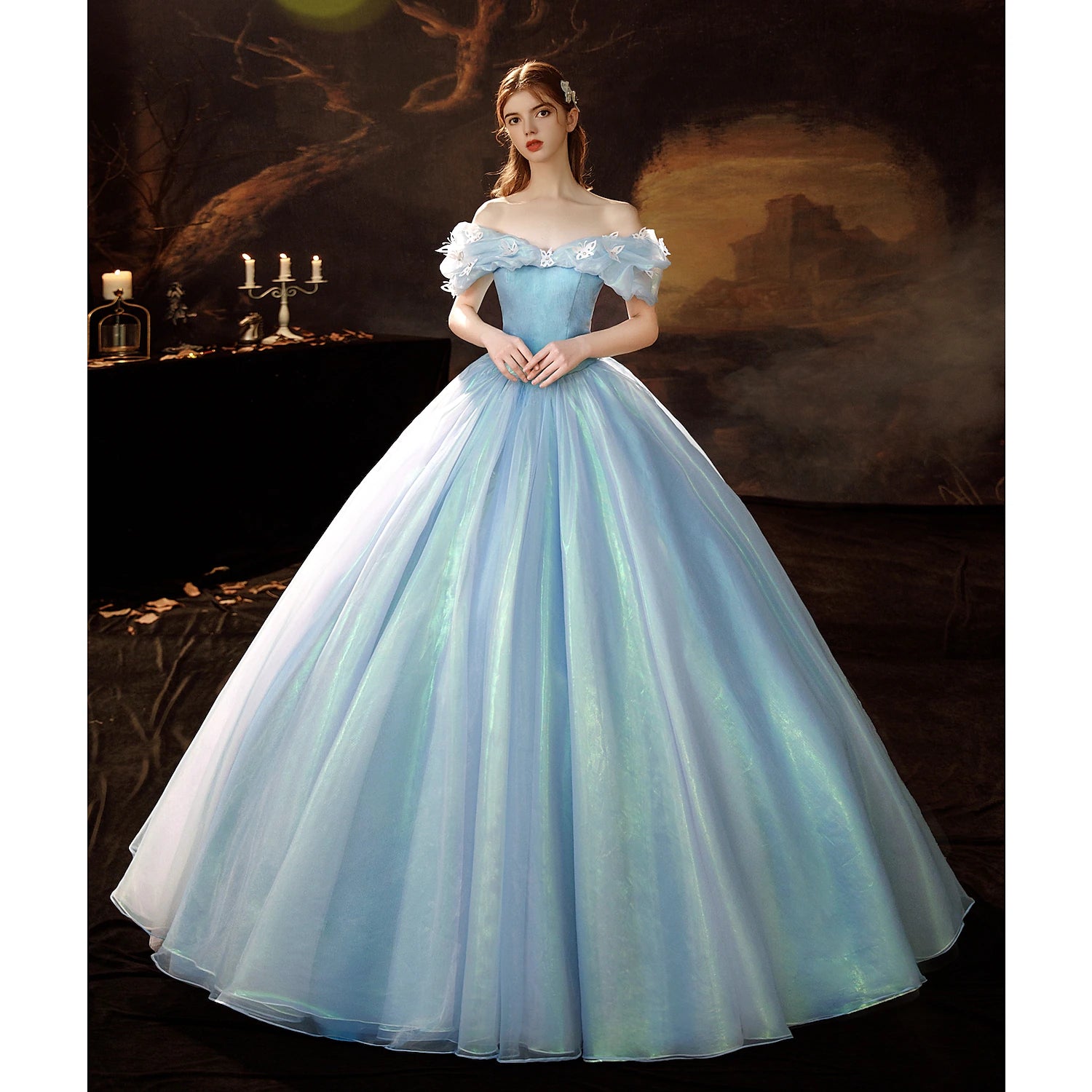 Women's 3/4 sleeve vintage ball gown dress.