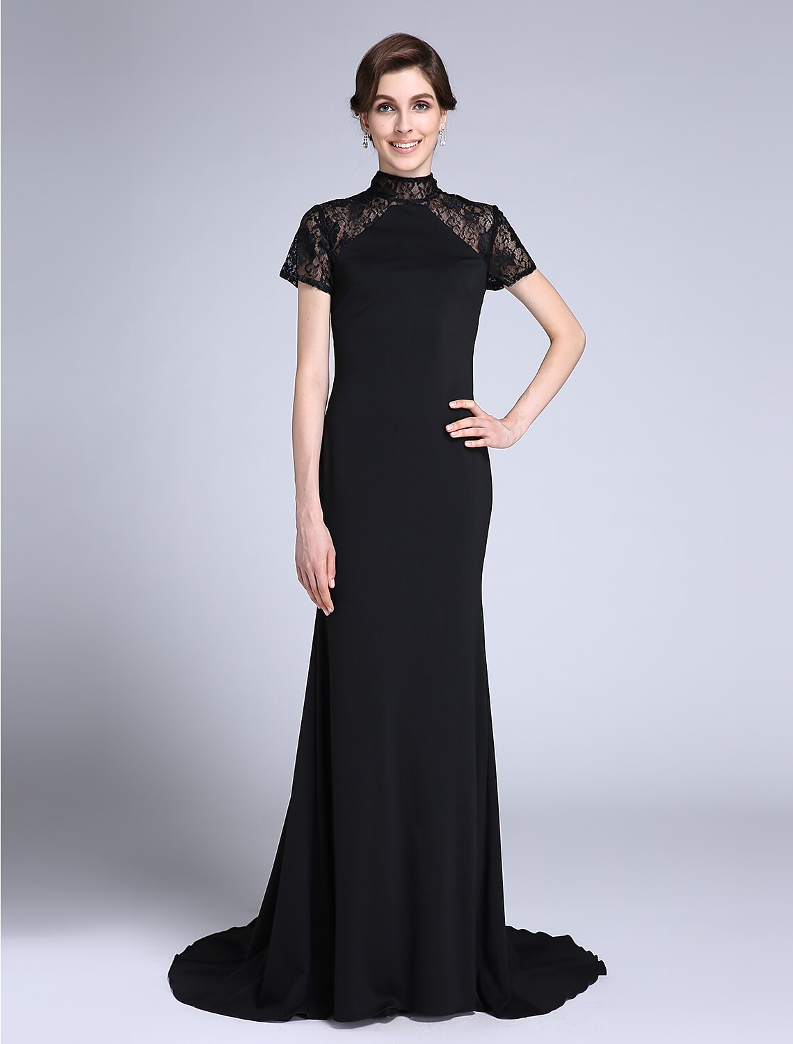 Elegant vintage lace mermaid trumpet Mother of the Bride dress, front view.