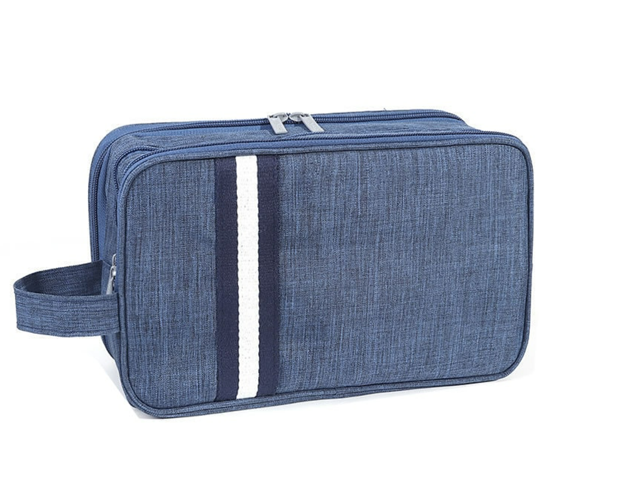 Side view of the travel toiletry bag, highlighting its depth.