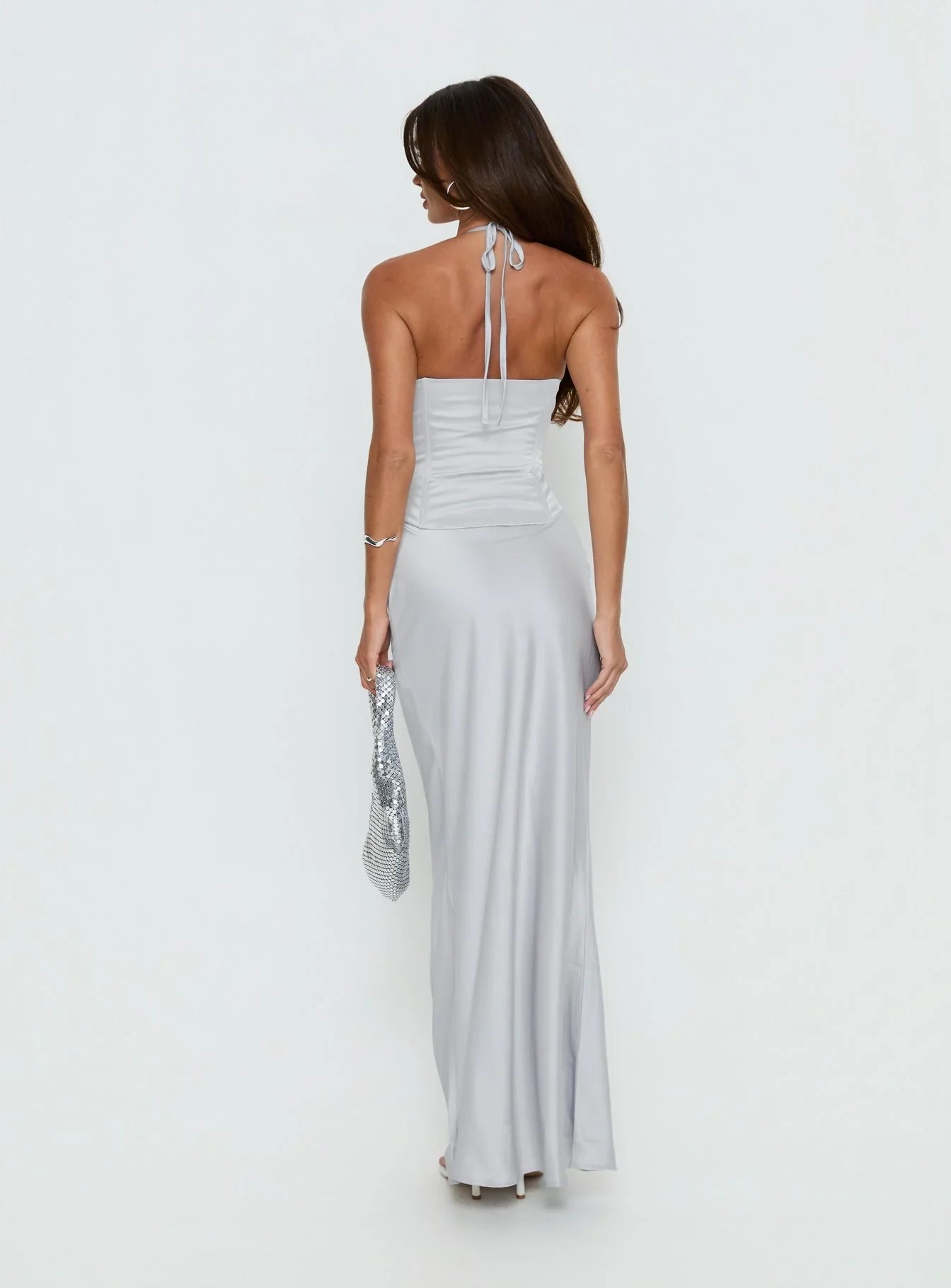 White Halter Prom Dress with Corset Bodice and Mermaid Skirt for Formal Events and Prom Nights