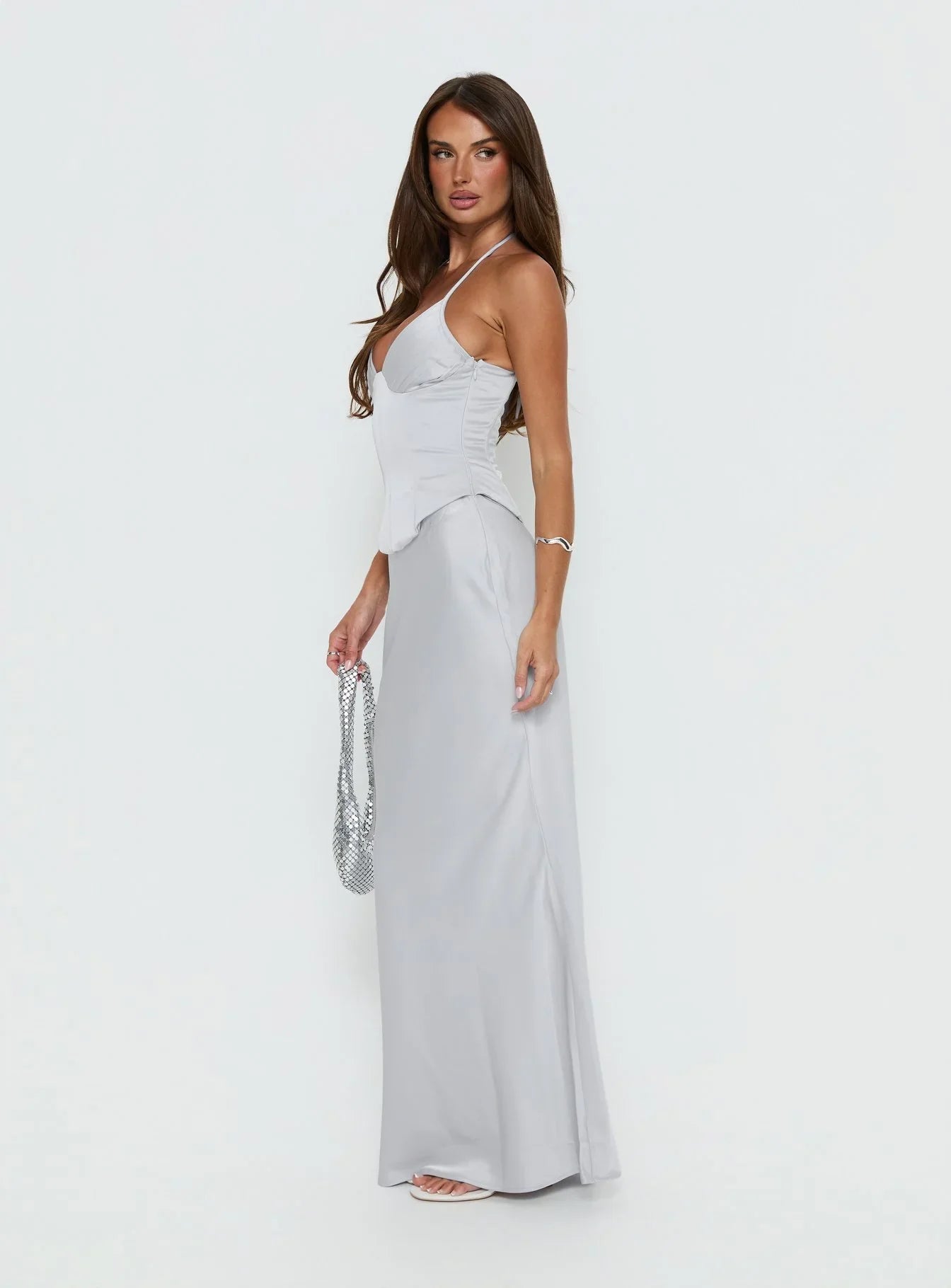 White Halter Prom Dress with Corset Bodice and Mermaid Skirt for Formal Events and Prom Nights