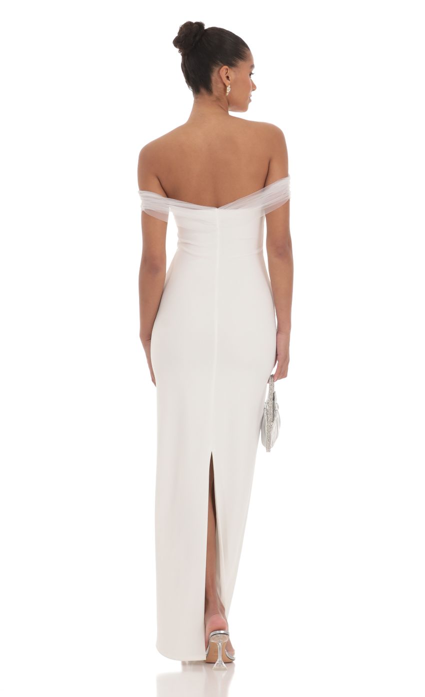 White Off-the-Shoulder Prom Dress With Tulle Trim Formal Prom Dress