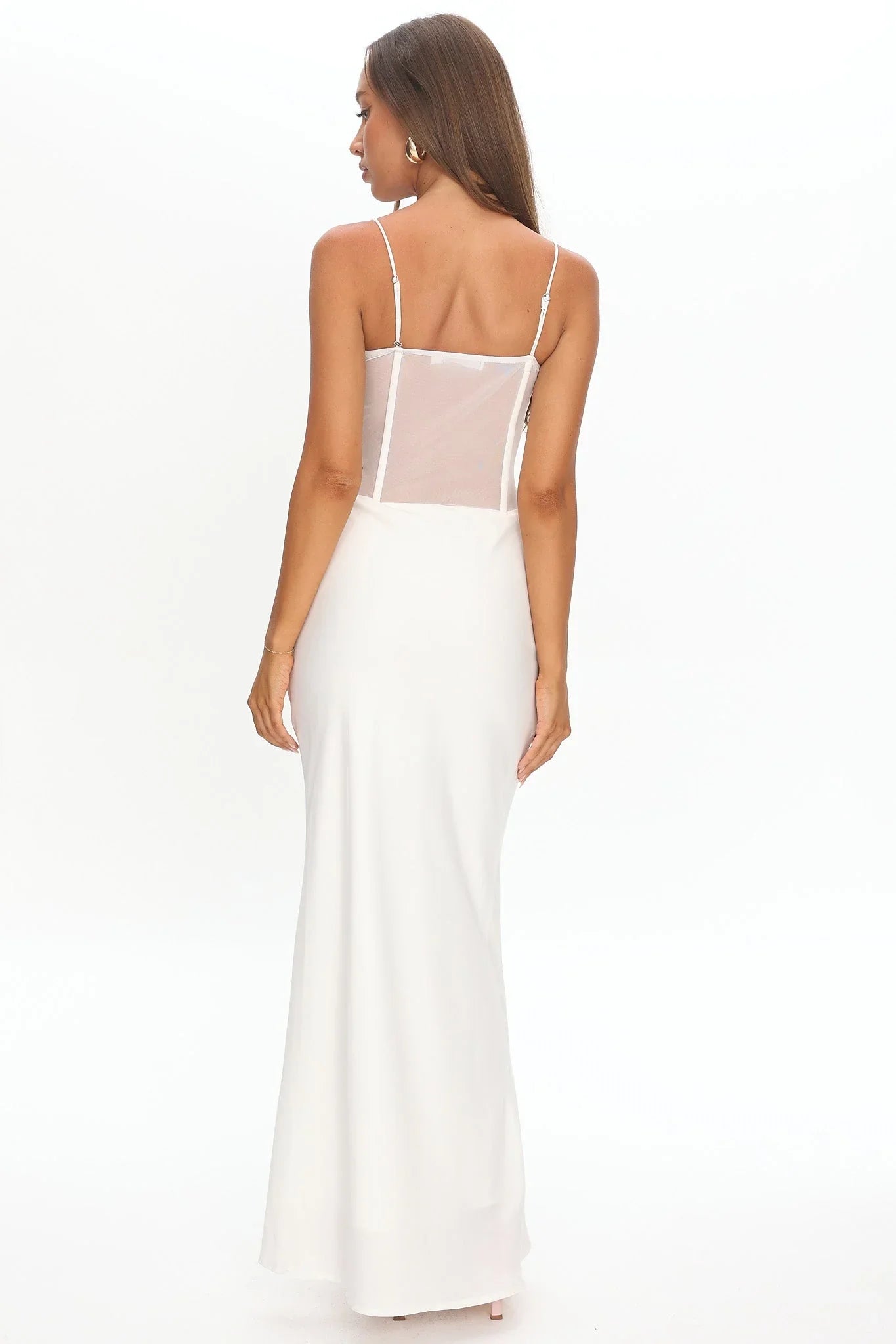 White Spaghetti Strap Corset Bodice With Pink 3D Floral Appliqué Mermaid Formal Evening Prom Dress
