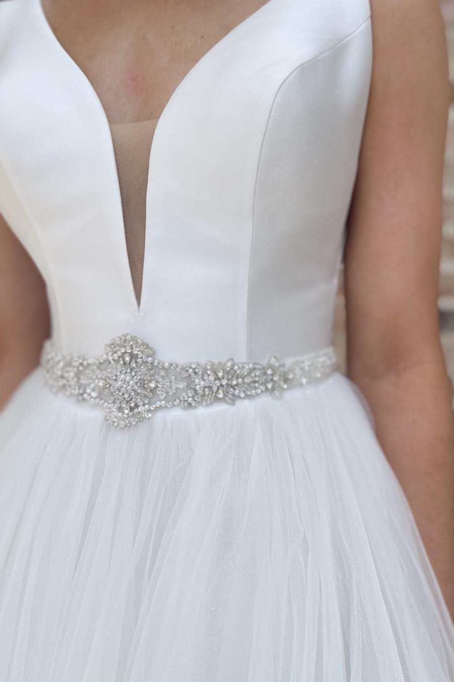 A-Line V-Neck Long Wedding Dress with Sashes