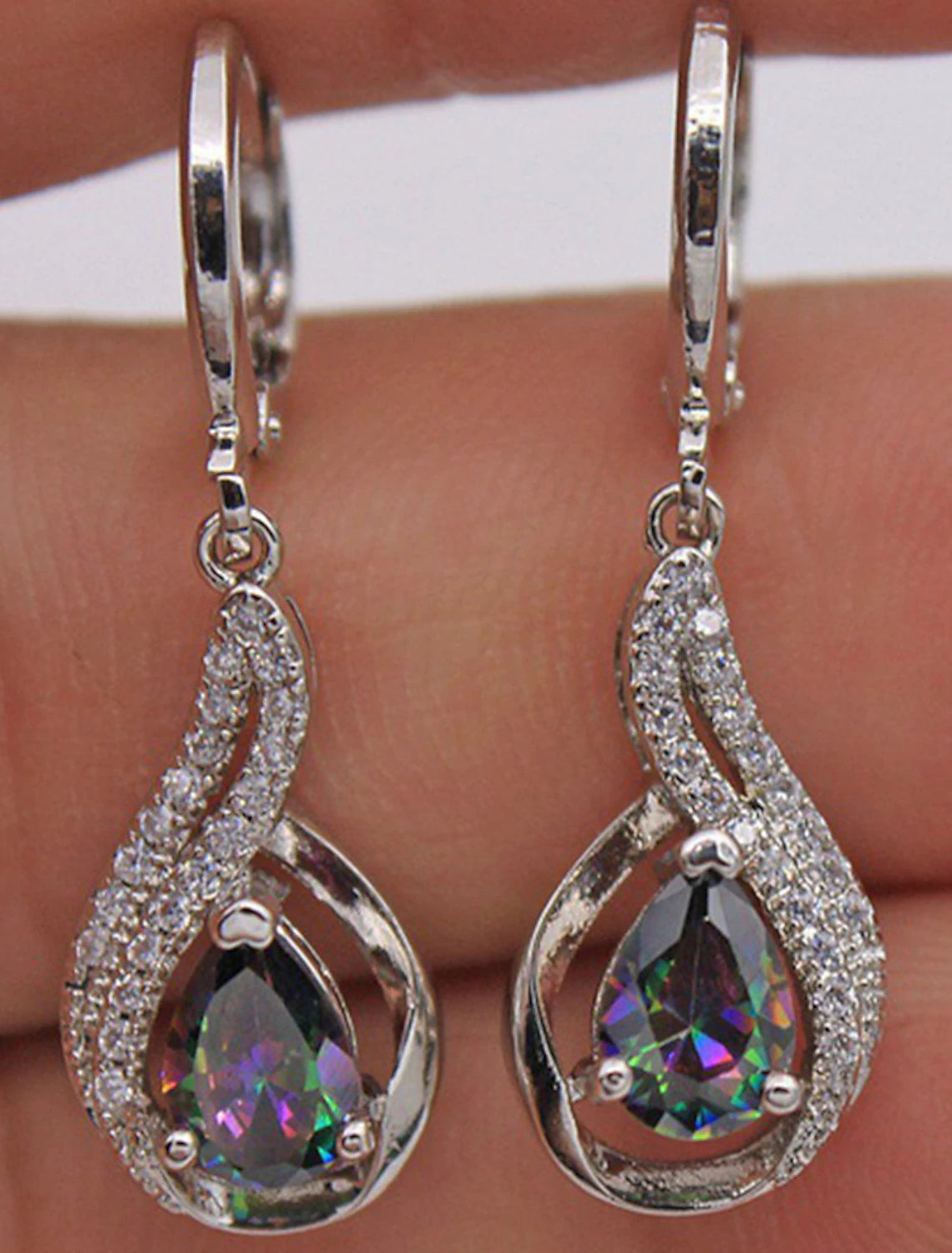 Stylish women's drop earring in silver finish.