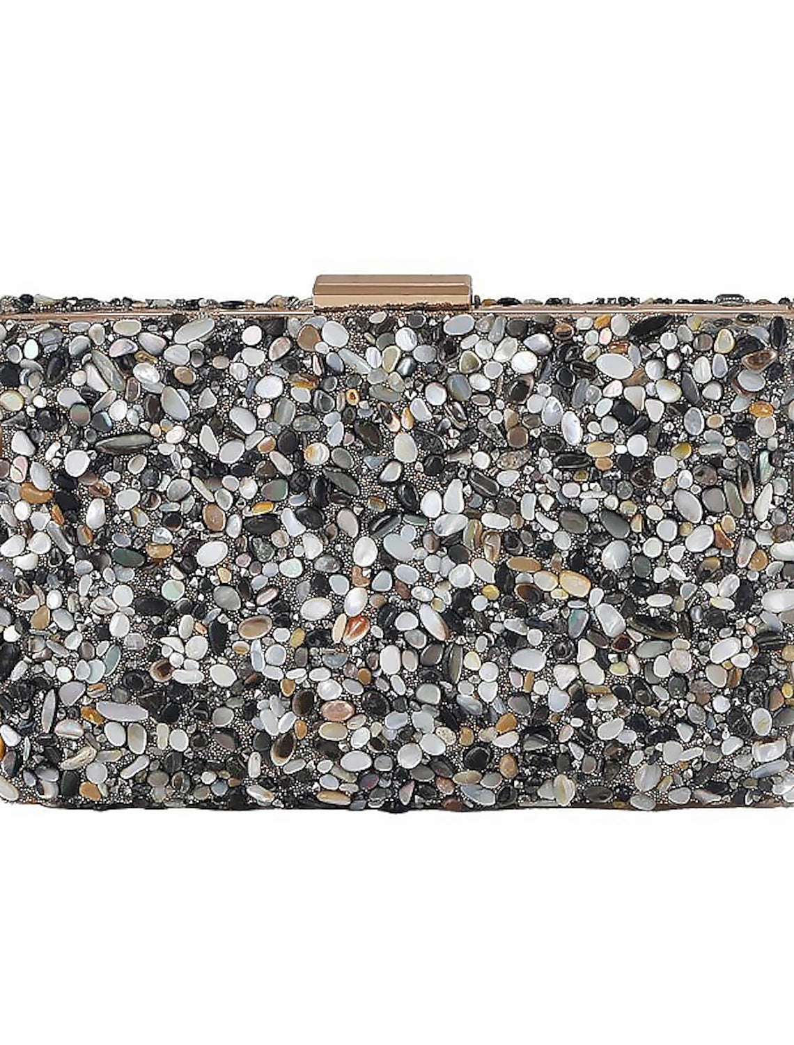 Side view of a lightweight polyester clutch bag.