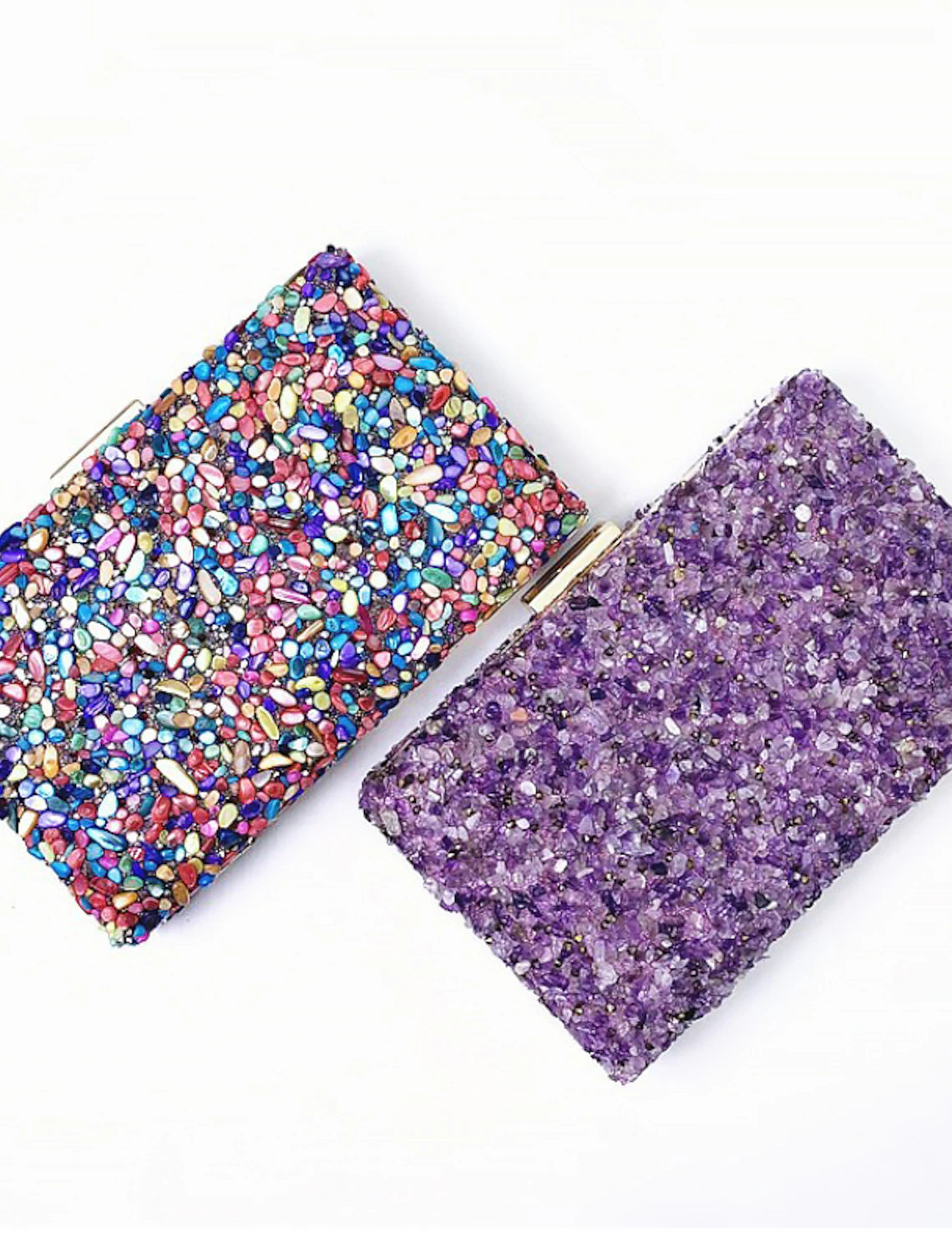 Detail of the color block pattern and texture on the clutch.