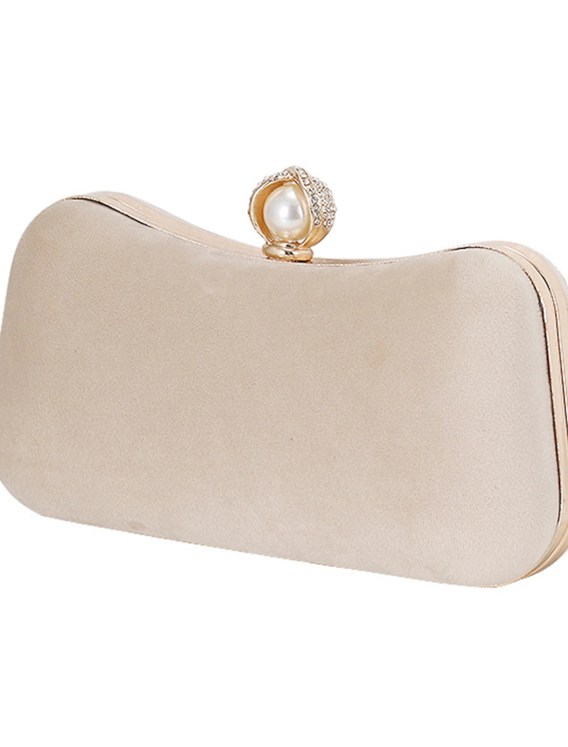 Women's corduroy clutch evening bag with crystal details and a chain strap.