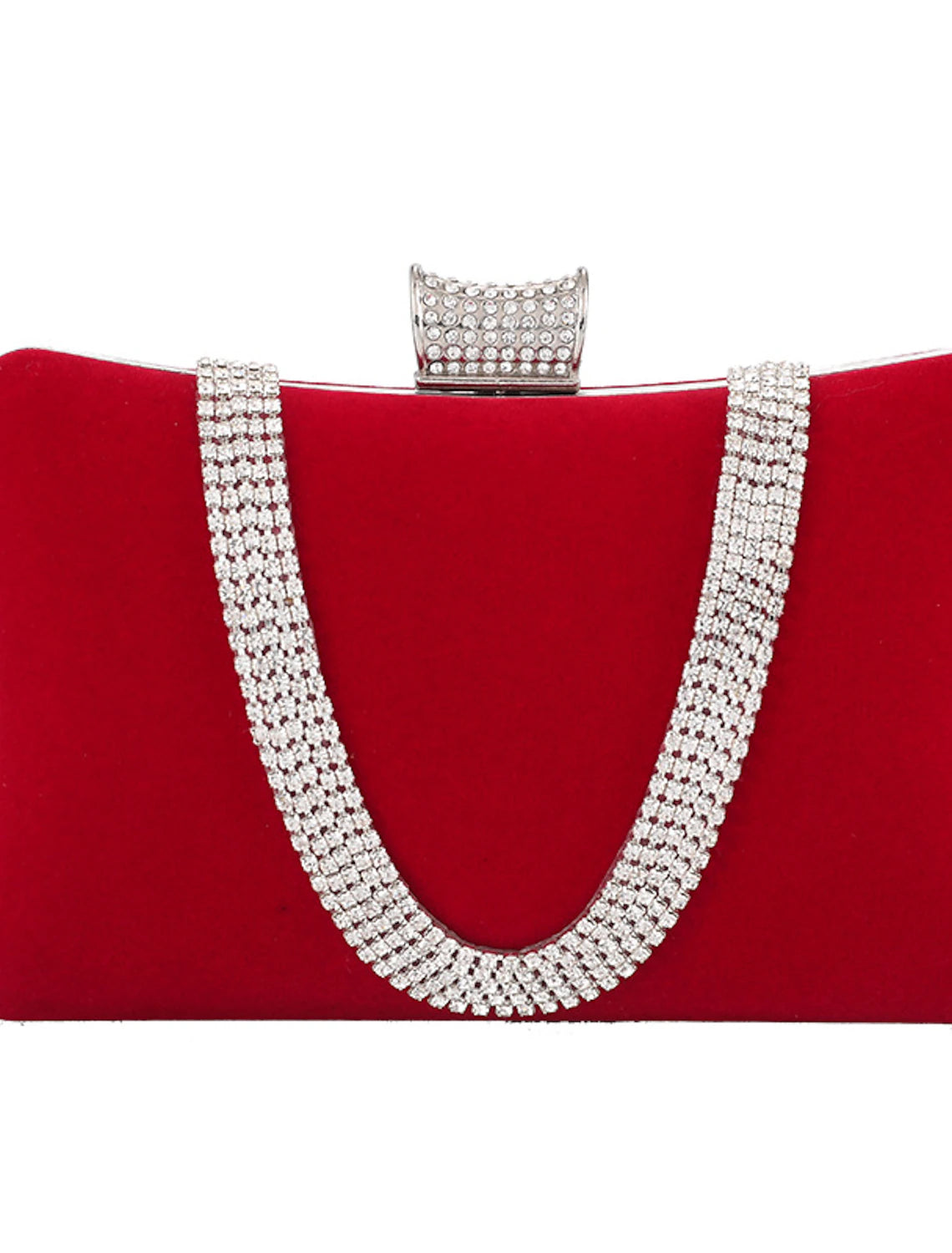 Woman holding the diamond suede evening clutch bag at a formal event.