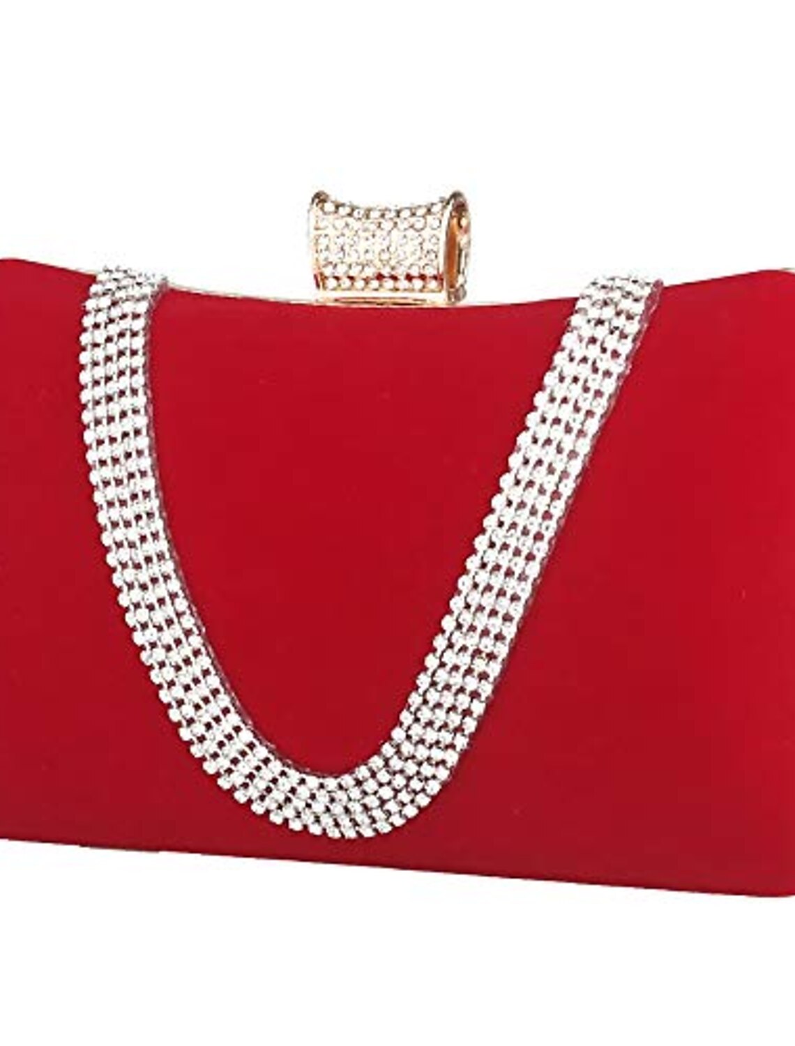 Interior view of the elegant diamond suede evening bag.