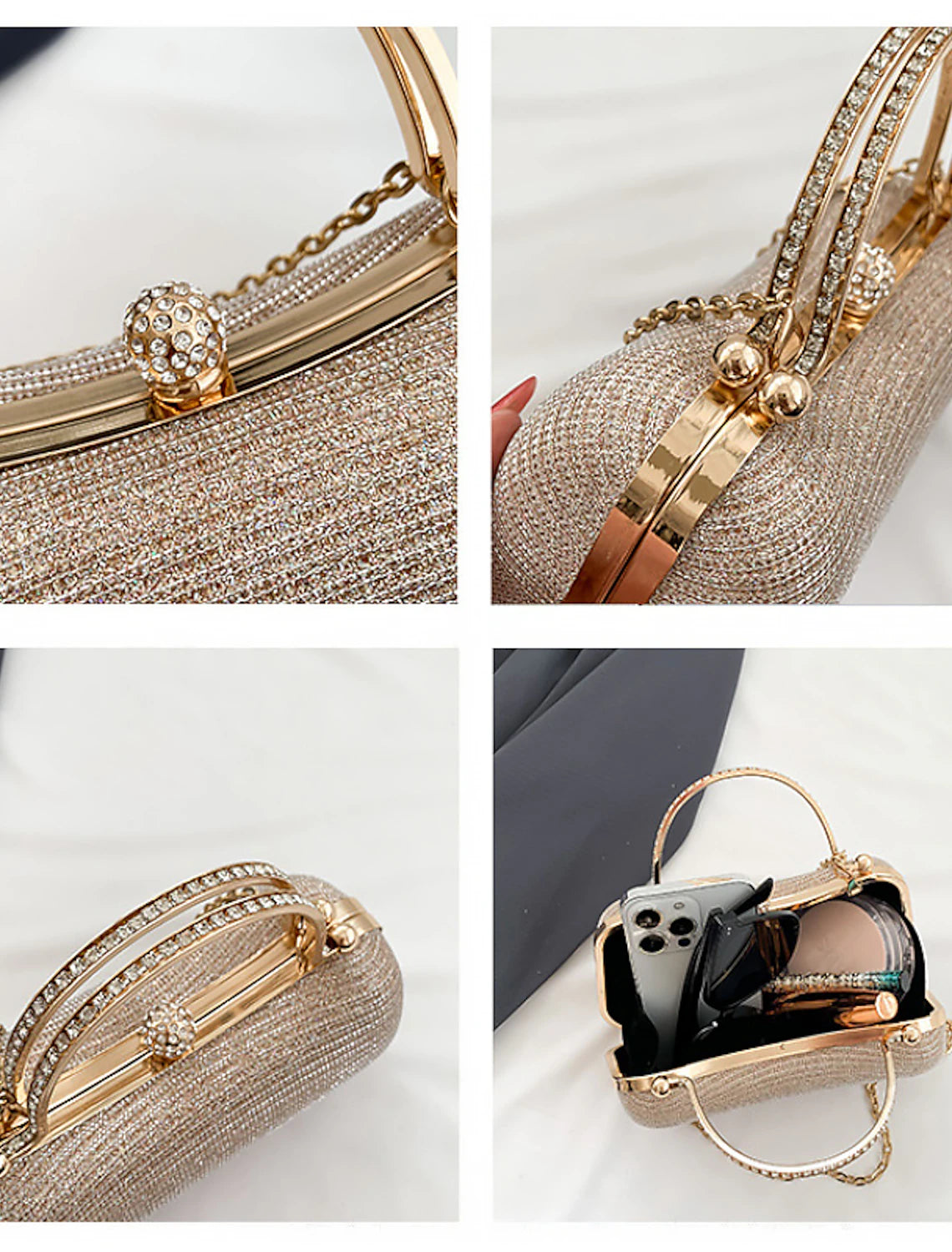 Women holding the evening clutch bag as a wristlet.