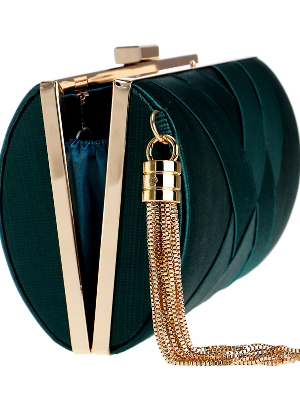 Side view of a women's PU leather evening clutch bag, showing its slim profile.
