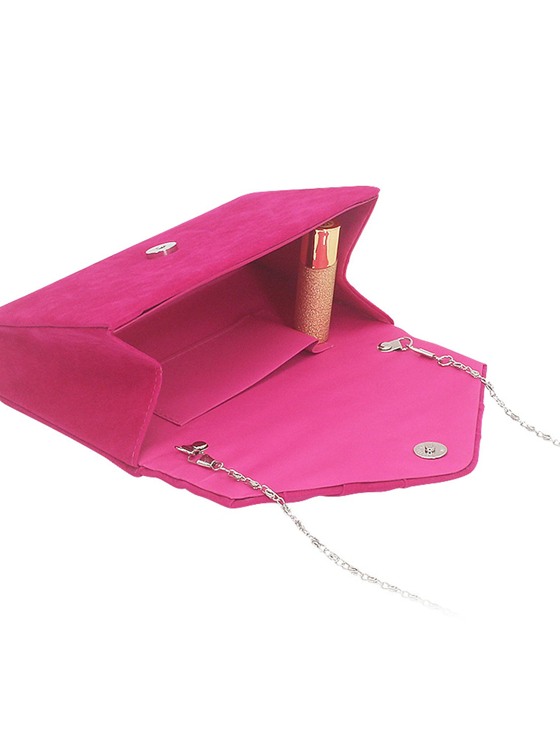 Polyester alloy clutch bag with a metallic finish.