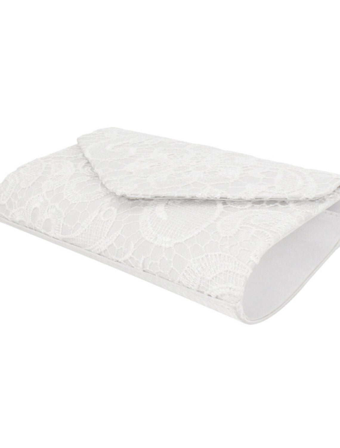 Close-up of the lace texture on the polyester clutch.