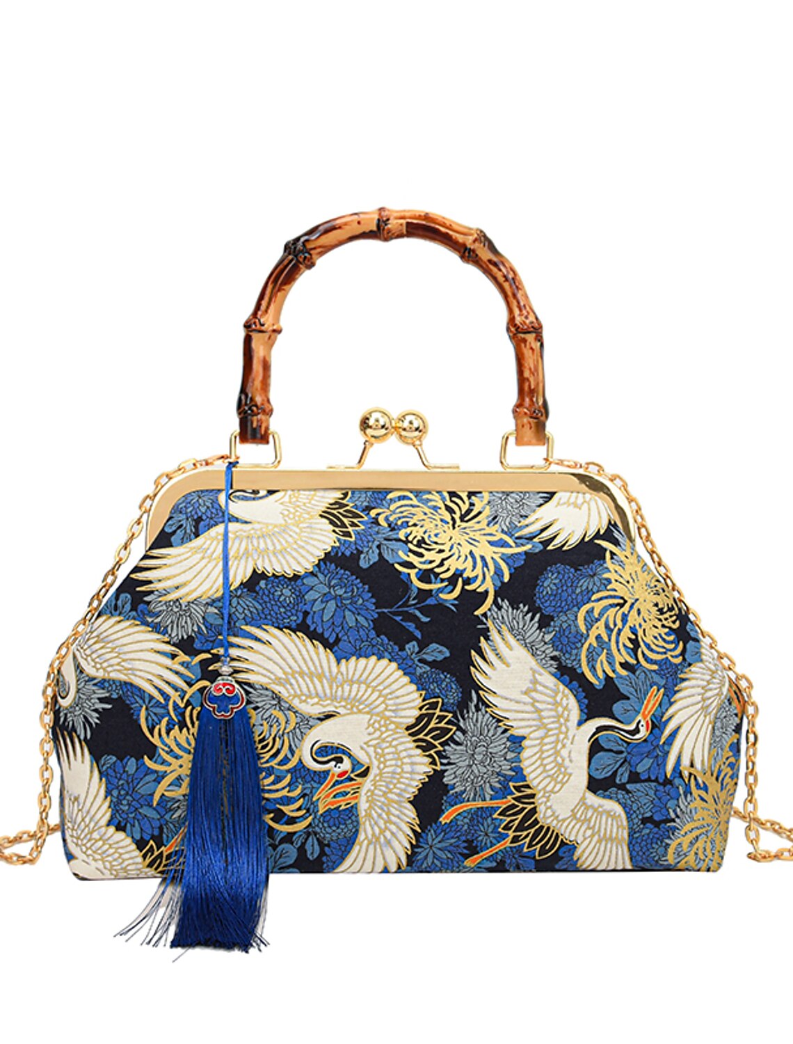 Women's geometric evening bag with chain strap.
