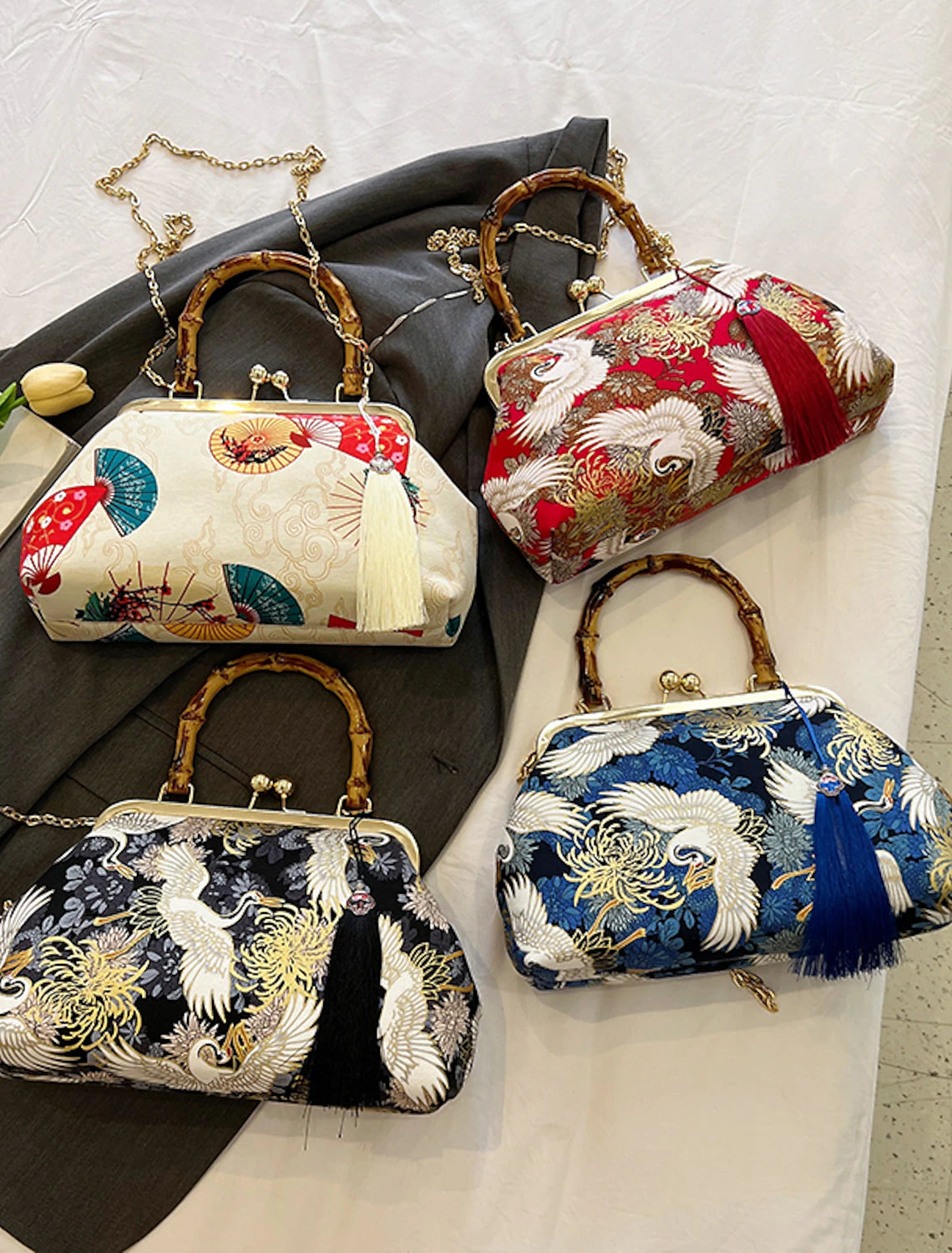 Synthetic evening handbag, back view.