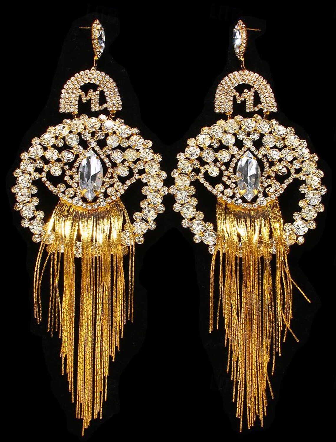 Detailed view of an imitation diamond hoop earring showcasing its brilliant stones.