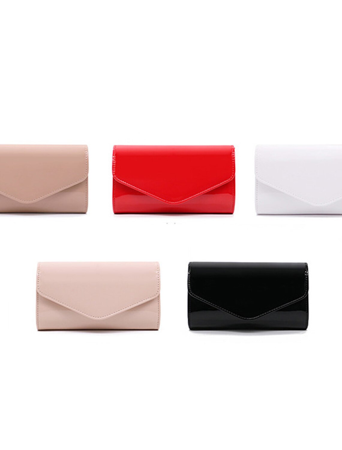 Women's elegant black PU leather clutch bag with a delicate chain strap.