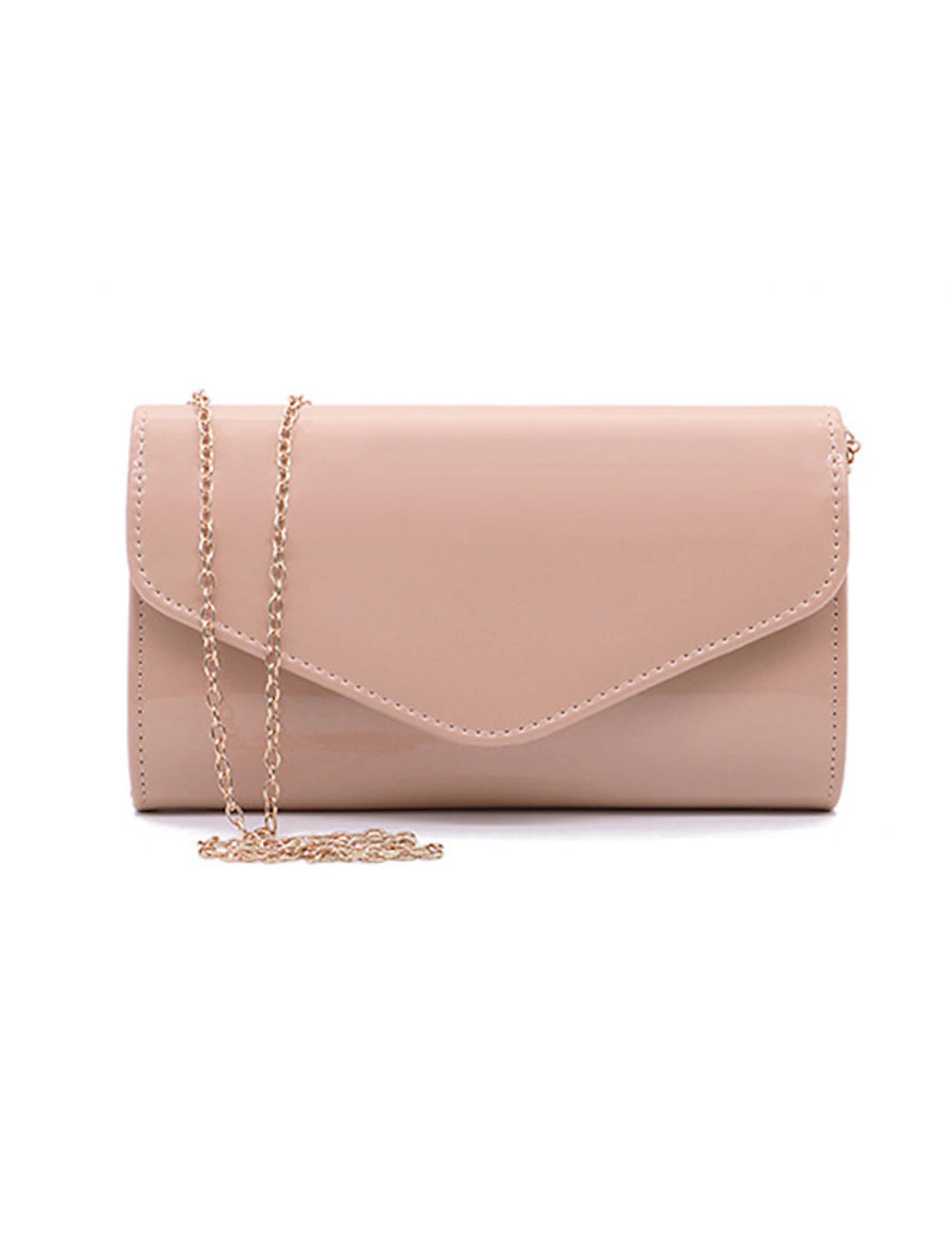 Front view of a solid black PU leather evening bag.