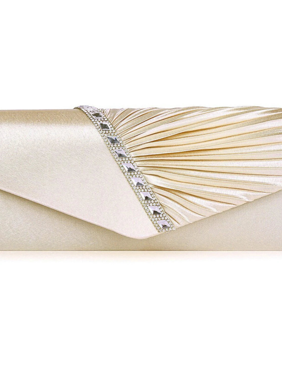 Front view of a sophisticated satin evening bag.