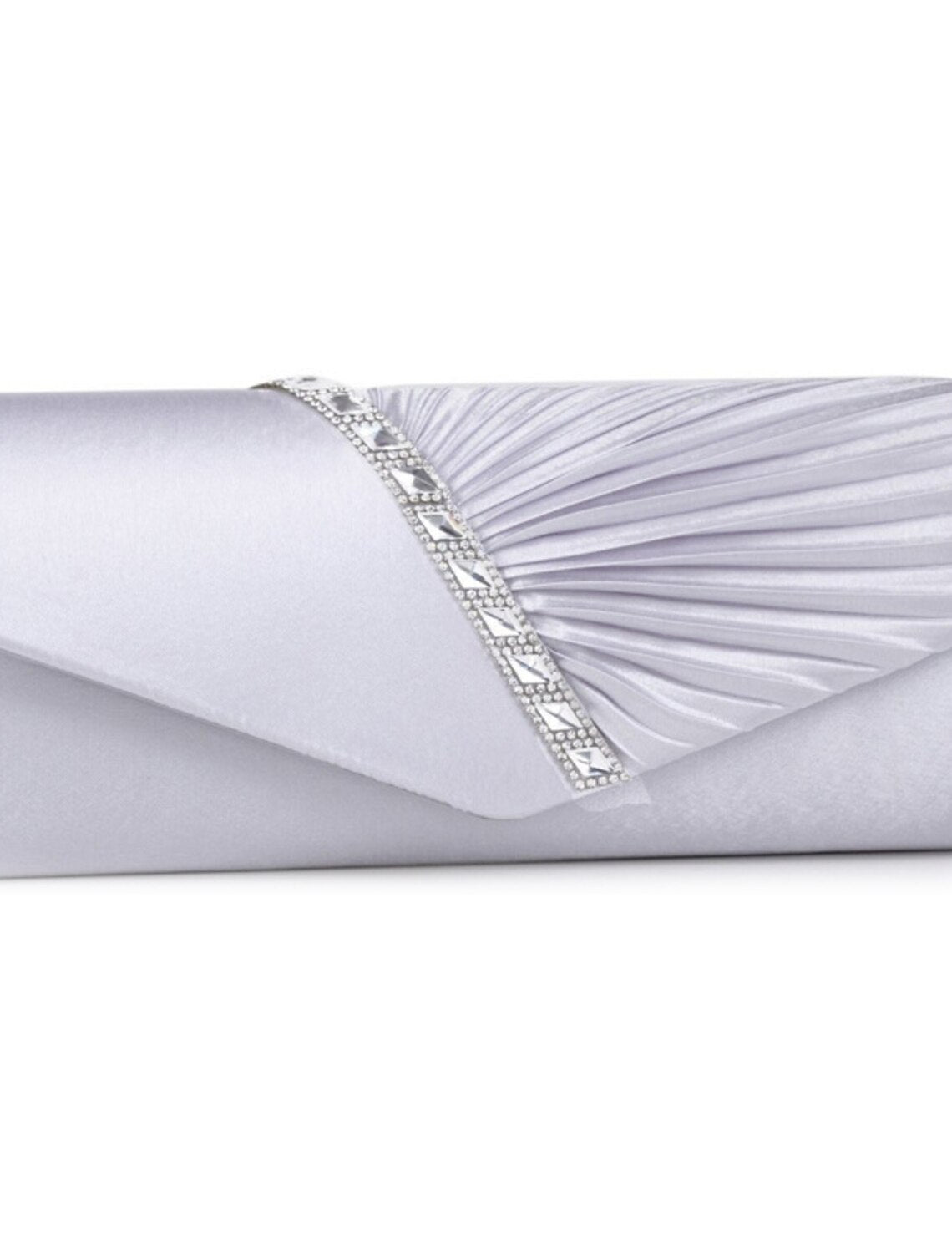 Satin clutch bag held by hand, showcasing its smooth texture.