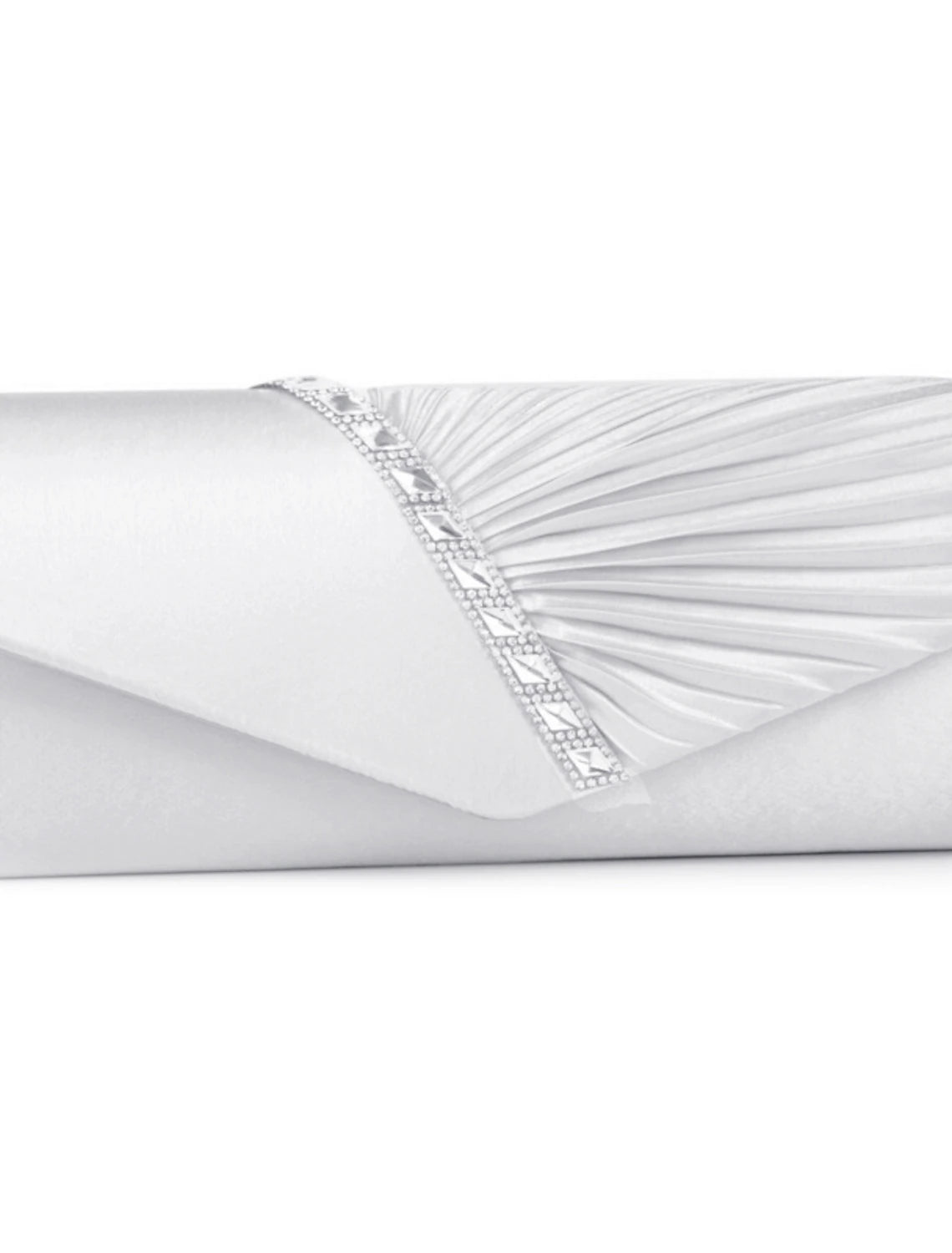 Satin clutch bag, detailed view.