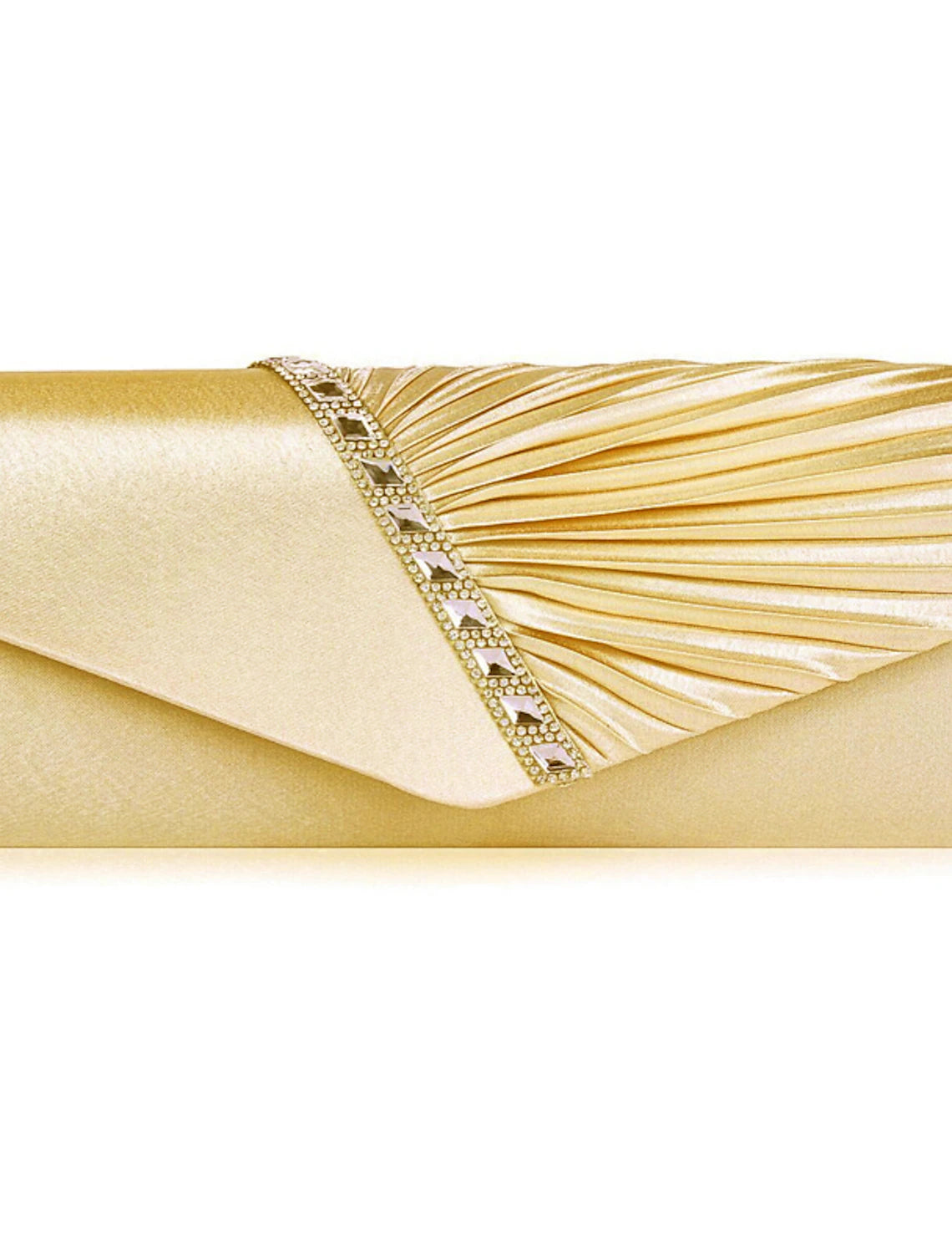 Close-up of the button closure on a satin clutch bag.