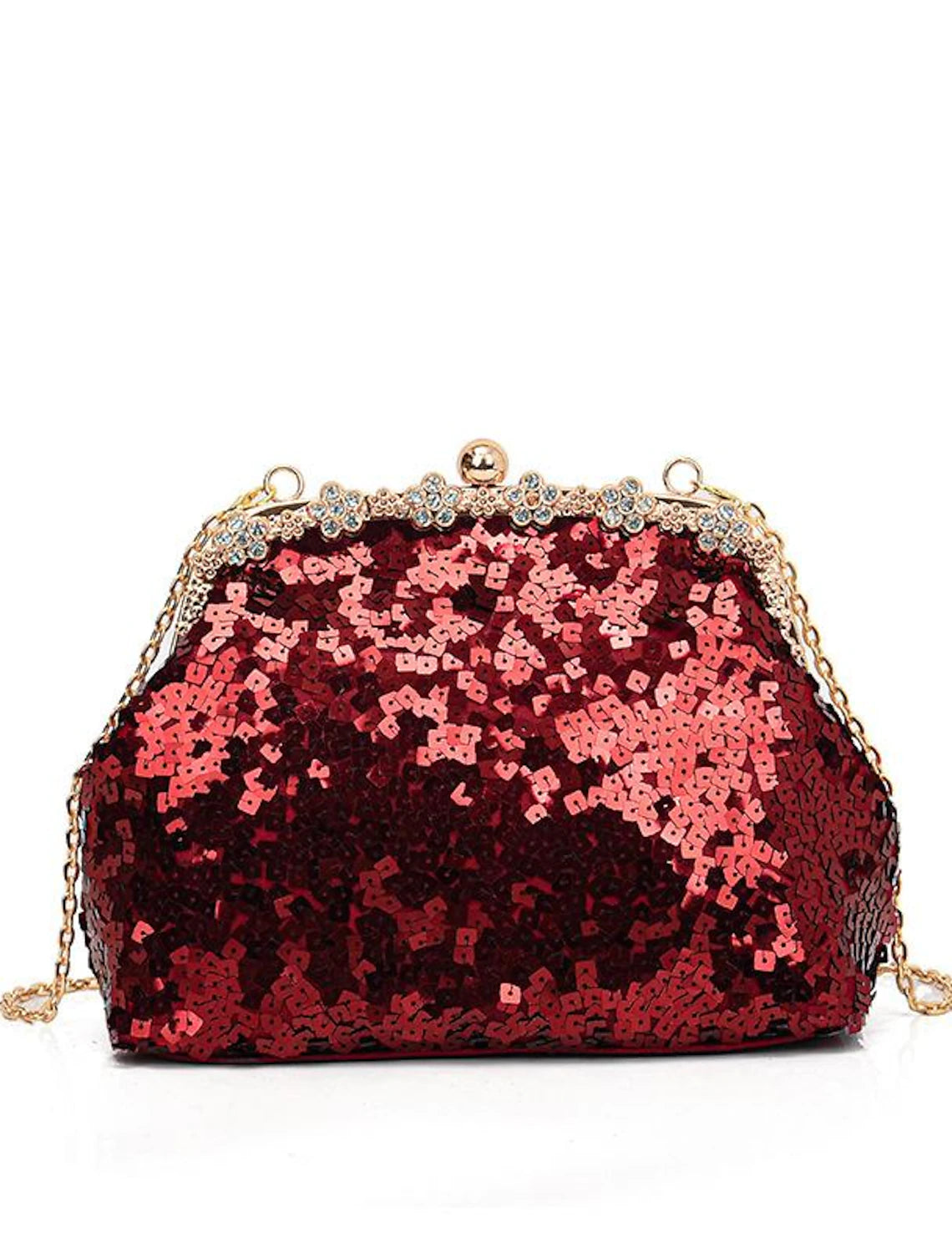 PU leather evening purse with sequin detail.