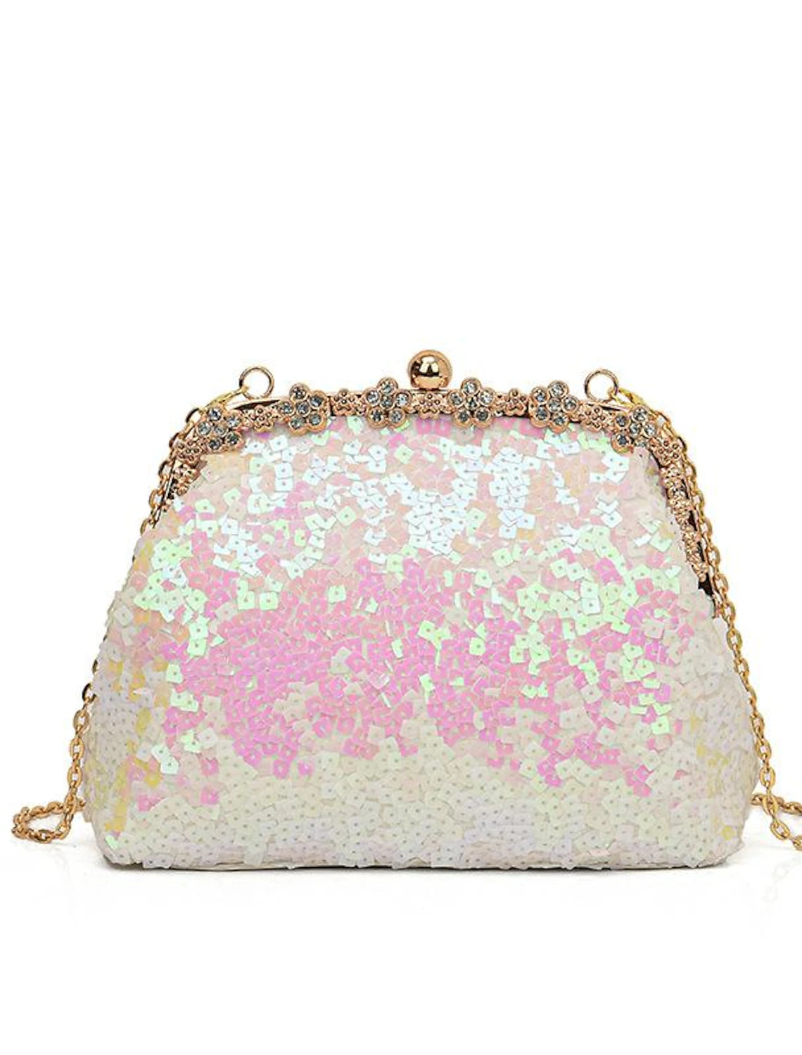 PU leather evening purse with sequin detail.