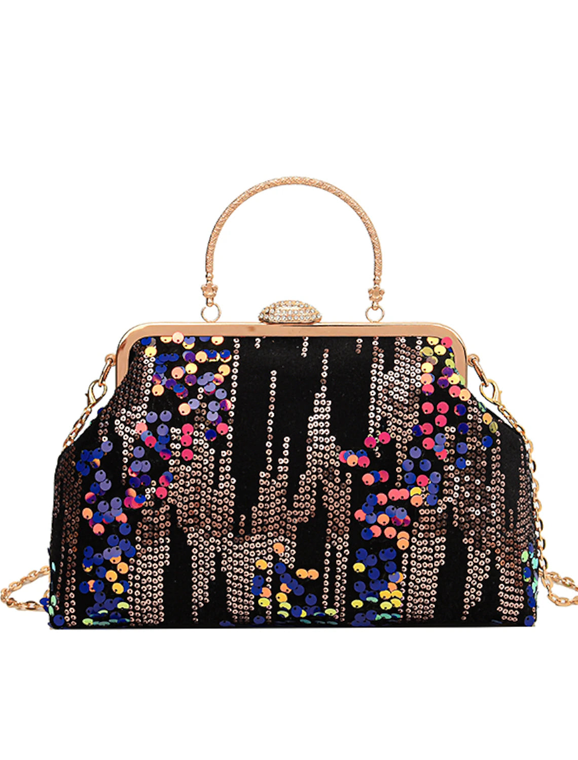 Folded sequin geometric dome clutch bag.