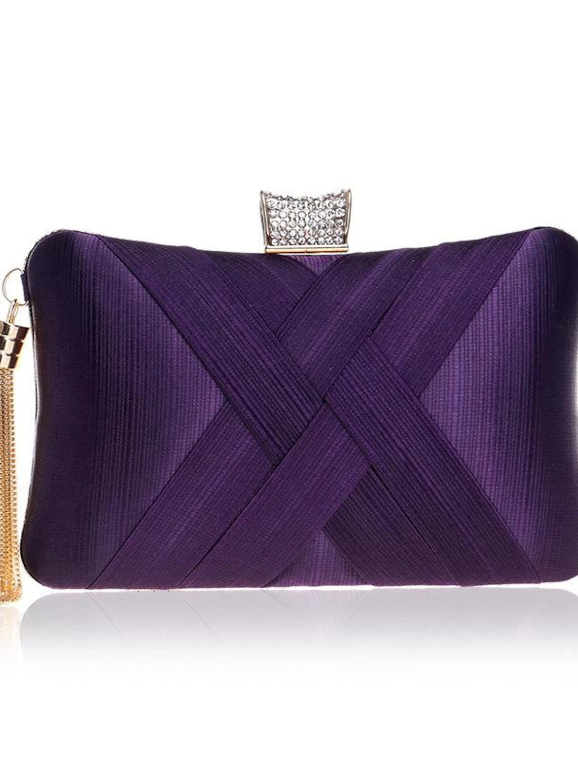 Women's evening clutch bag with detachable chain strap.